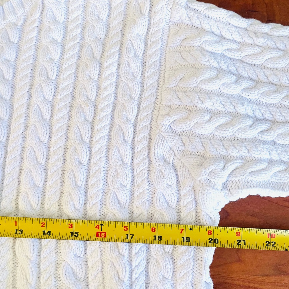 VTG Eddie Bauer Cable Knit Sweater White Chunky Fisherman 100% Cotton sz L -  XL - Picture 6 of 7
